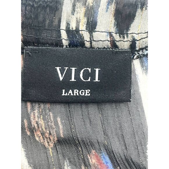 Vici Midi Shift Chiffon Abstract Flowy Dress Size L Chic Oversized Black Blue - Picture 8 of 10